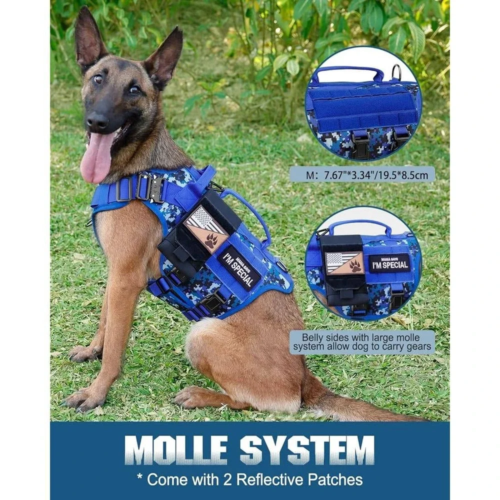 Petnanny Tactical Dog Harness Blue Digital Camo Service Dog Vest Medium NEW